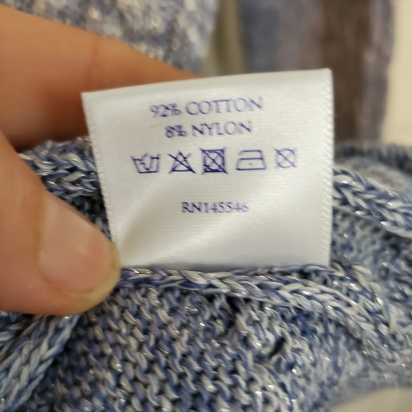 EUC Brora Varsity Stripe V-Neck Metallic Thread Sweater - Picture 10 of 10